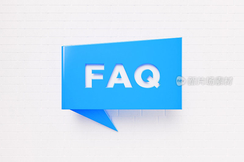 FAQ Written Blue Chat Bubble over White砖墙背景